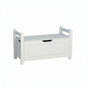 Grande Contenitore Portaoggetti Bianco per Bambini in Legno di Gomma con Coperchio Ribaltabile e Cerniera di Sicurezza per Cameretta e Sala Giochi AL1256 - Product Image 4
