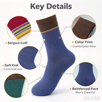 Chaussettes en coton pour hommes à rayures sur le bord, style décontracté et habillé, avec bordure colorée, personnalisables OEM (logo et couleur)