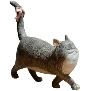 Z12933a gato de resina decoração por atacado, esculpir à mão, gato com um laço na cauda, estatueta arrogante