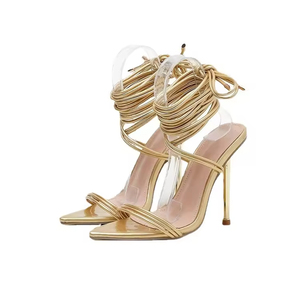 Chaussures à talons hauts pointus pour femmes, sandales à talons aiguilles style défilé, chaussures compensées à brides croisées pour dames - Product Image 3