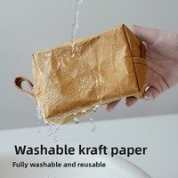 Sac de rangement multi-usages en papier kraft lavable grande capacité avec fermeture éclair et poignée latérale pour l'organisation domestique des écouteurs
