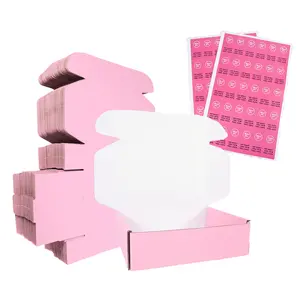 50 Pcs Low Moq In Our Stock Printed With Your Logo Recyclable Pink Shipping Paper Box With 60 Pcs Free Stickers