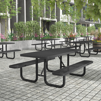 Table de Pique-nique Commerciale en Métal de 6 ou 8 Pieds de Long avec Banc, Table de Salle à Manger Extérieure en Acier Maillé pour Patio et Camping