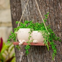 ROOGO Pot de fleurs suspendu en résine, motif Mère et Fille, avec trou de drainage - Décoration murale légère pour plantes succulentes/plantes, style champêtre mignon