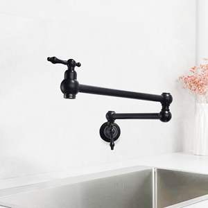 Grifo de Cocina DB Negro Mate Montado en Pared, Llenador de Ollas, Doble Giro, Acero Inoxidable, Estilo Clásico, Monomando - Product Image 4