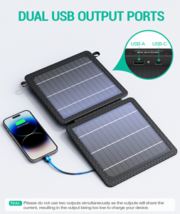 Chargeur solaire portable 10W (5V/2A Max) Panneau pliable de 7,5 pouces Efficacité de 22-24% Sorties USB-C/USB-A Étanche IPX4 Extérieur - Product Image 4