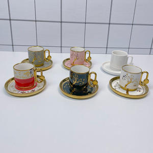 Juego de Tazas de Café de Cerámica de 90 ml con Platos, 6 Tazas y 6 Platos, Tazas de Espresso para Oriente Medio, Arabia Saudita, Etiopía - Product Image 2