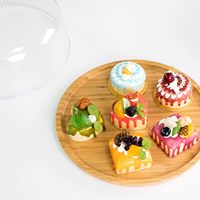 Plateau à gâteau rond en bambou écologique avec couvercle transparent réutilisable pour les fêtes, dégustation double face et présentation en centre commercial