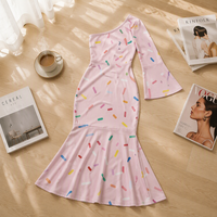 Robe sirène asymétrique à manches longues avec imprimé personnalisé, élégante robe de soirée moulante sexy pour femme