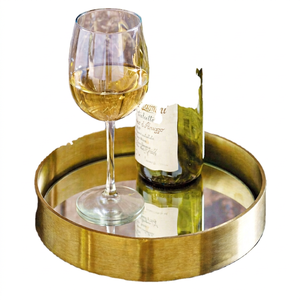 Plateau à bière rond décoratif en or pour articles de bar, plateau de service en métal à bas prix pour décorations de mariage - Product Image 1