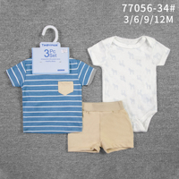 Ensemble de vêtements d'été pour bébés et enfants de 6 à 12 mois, 3 pièces, col rond, manches courtes + barboteuse, imprimé animal/fleur, broderie en coton