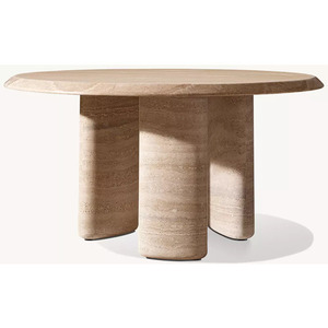 Mesa de Comedor Redonda de Mármol Travertino con <span class=keywords><strong>3</strong></span> Patas Sólidas, Diseño Moderno y Lujoso que Ofrece Resistencia, Estilo y Elegancia Natural - Product Image 1
