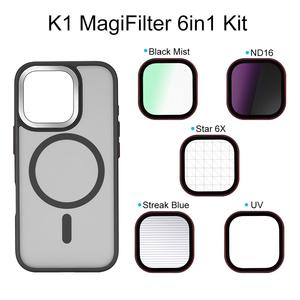 Kit de filtres magnétiques pour objectif d'appareil photo de téléphone 7-en-1 : <span class=keywords><strong>Black</strong></span> <span class=keywords><strong>Mist</strong></span>, ND16, Effet Étoile et Effet Traînée pour iPhone 16, 17, 18 <span class=keywords><strong>Pro</strong></span> Max avec coque MagSafe - Product Image 1
