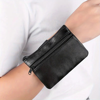 Portefeuille-bracelet en cuir PU, mini porte-monnaie avec 2 poches zippées, porte-cartes portable, pochette à clés pour la course matinale, le sport et l'usage quotidien