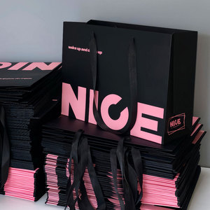 Sacs en <span class=keywords><strong>Papier</strong></span> Personnalisés avec Logo, Classiques Rose et Noir, Sacs en Carton pour Vêtements avec Poignées en Ruban pour Emballage Commercial - Product Image 5