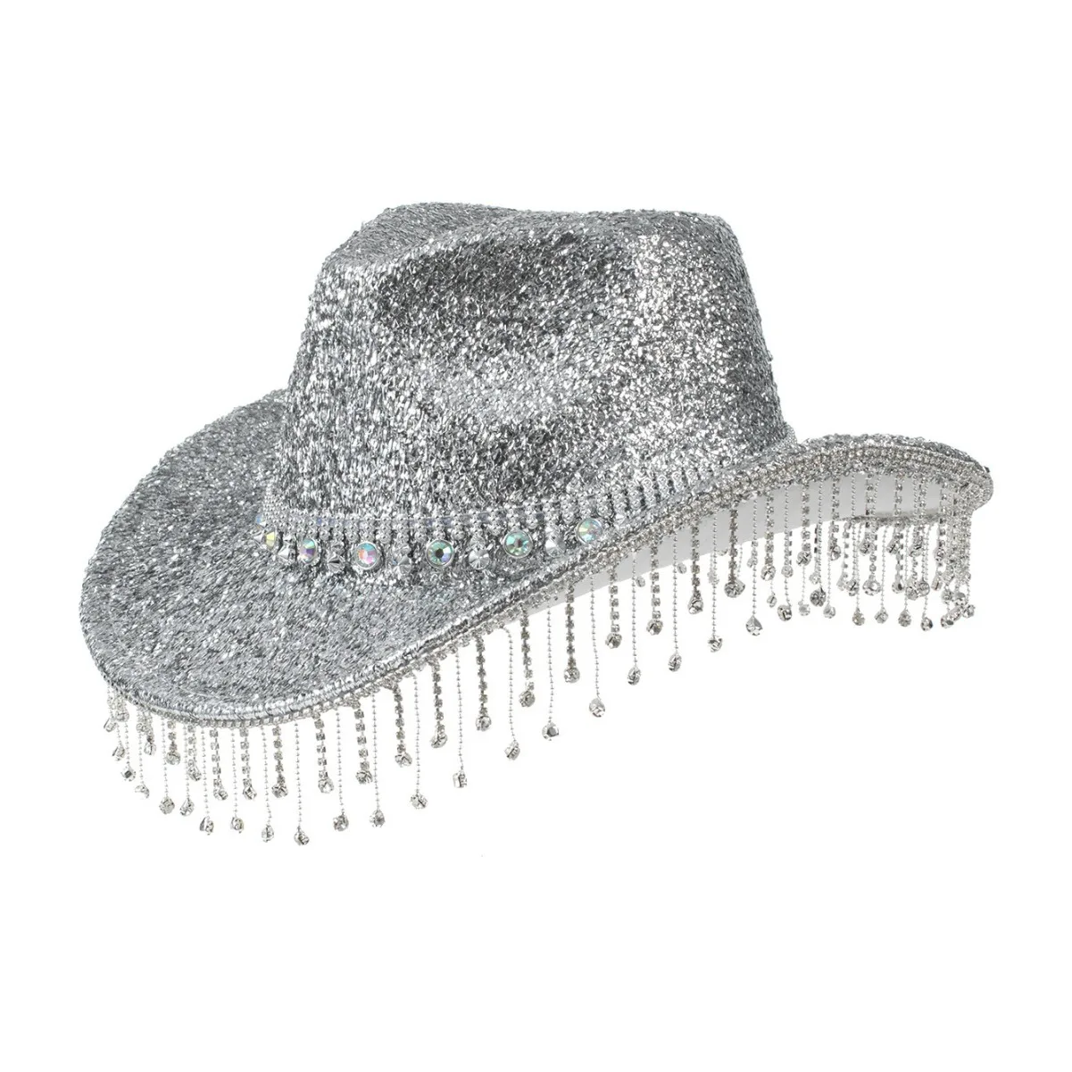 Cowboy Hat with Wide Brim 21st Birthday Party Accessory Sparkly One Size 8527 Rhinestone Cowgirl Cowboy Hat Shiny Wide Brim For Party main image 3