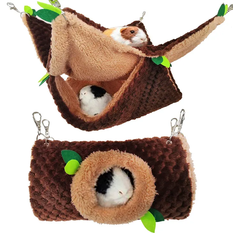 Hanging Tunnel for Small Animals Warm Plush Glider Hammock Bed for Guinea-Pig Hamster Ferret Rat Mice Parrot Chinchilla