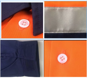 半袖安全作業シャツ反射作業服綿100% イエローネイビー安全シャツ<span class=keywords><strong>Hi</strong></span> <span class=keywords><strong>Vis</strong></span>テープ付き - Product Image 2