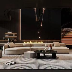 Italian Velvet <b>Lounge</b> Sofa Large Scale <b>Light</b> Luxury Style Hotel Lobby Reception Furniture Solid Wood Frame Abstract Pattern - Product Image 1
