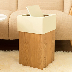 Walnut Wood Trash Can Square With Lid Indoor Home Living Room Use - Product Image 3