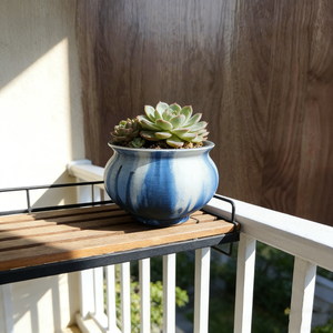 Vaso per Piante Grasse in Ceramica di Alta Qualità, Design Minimalista Rotondo con Dettagli Blu per Cactus e Piccole Piante - Product Image 3