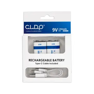Oem高品質9v充電式リチウム電池350mah 9v充電式電池USBタイプCポート付き