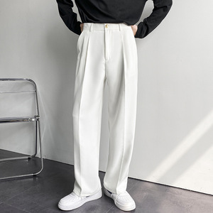 <span class=keywords><strong>Pantalon</strong></span> de <span class=keywords><strong>costume</strong></span> à jambes larges pour hommes, style coréen, coupe ample, jambe droite, blanc, décontracté, printemps-automne - Product Image 1