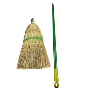 Corn Broom Natural Straw Green Handle Outdoor Garden Cleaning Tool Long Reach Broom Head With <b>Plastic</b> <b>Rod</b> For Yard Patio Use - Product Image 5