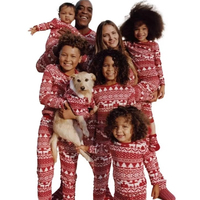 Set Pakaian Natal Eropa Amerika Motif Kotak-kotak Satin Bernapas untuk Orang Tua dan Anak dengan Pinggang Elastis, Laris untuk Pakaian Rumah Musim Dingin