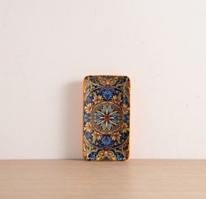 Service de vaisselle en céramique peinte à la main avec motif floral bleu et bordure orange, compatible lave-vaisselle, assiettes rectangulaires, bols, ustensiles de cuisson - Product Image 6