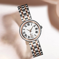 Montre en verre de quartz de style moderne, blocs de couleur, affichage de la date en acier inoxydable, luxe, mode, polyvalente, emballage cadeau pour femme