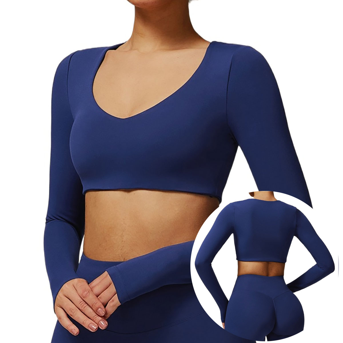 Women Tight Quick Dry Yoga Long Sleeve V-Neck Short Top Running Sports Fitness T-Shirt