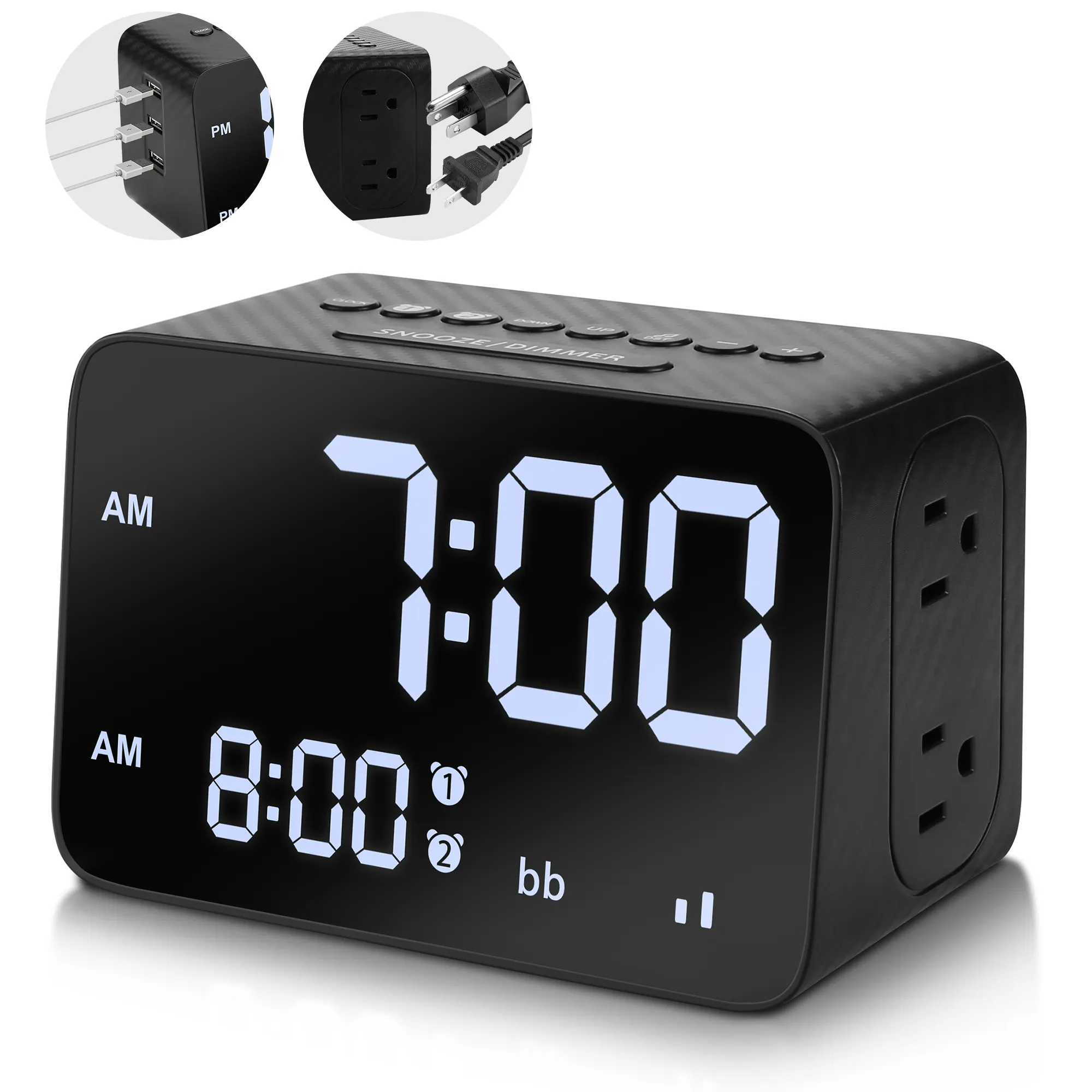 Wholesale Alarm Clock Digital with USB Snooze Light US Power Strip Extension Socket Outlet Extender USB White Noise Machine