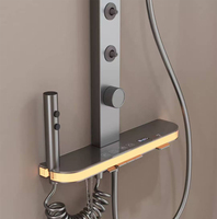 Grifos de ducha termostáticos LED modernos de cerámica, de un solo orificio, con efecto lluvia, tubo cuadrado, juego de ducha SPA, negro mate, montaje en pared, chorro de masaje suave, para hoteles