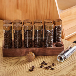 Lot de 12 tubes de stockage de grains de café à dose unique avec support en bois et couvercles Caves à grains de café Ensemble de grains d'espresso - Product Image 6