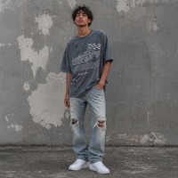 T-shirt unisexe surdimensionné personnalisé avec motif délavé à l'acide, style Y2K vintage, streetwear épais