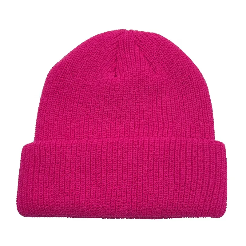 Klassieke Custom Logo Effen Gebreide Muts Zwart Rood Singl-Manchet Wintermuts Geribbelde Gebreide Schedel Toque Mutsen Groothandel Unisex