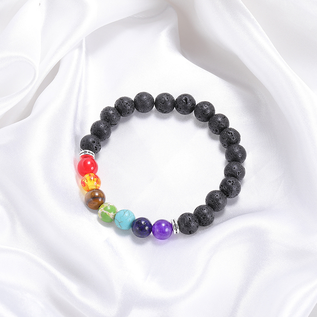 HOVANCI Beaded Bracelet Natural Healing Balance Beads Yoga Volconic Healing Energy Lava Stone 7 Chakra Diffuser Bracelet