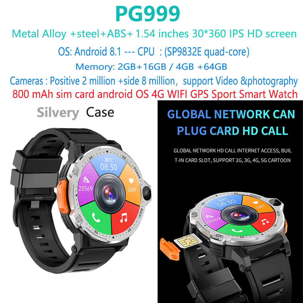 reloj inteligente plateado PG999-4G-Android