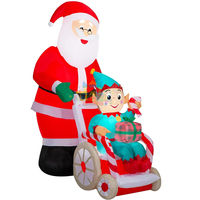 Décoration de jardin de Noël en plein air, Père Noël gonflable de 6 pieds poussant un lutin en fauteuil roulant