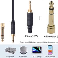 Rallonge de câble auxiliaire enroulée à ressort de remplacement OFC avec adaptateur 6.35mm pour casque Sennheiser HD6 Mix HD7 HD8 DJ