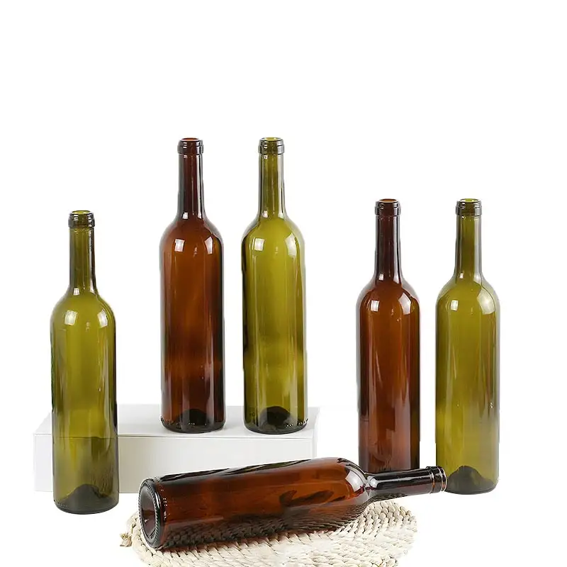 187ml 375ml 500ml 750ml Transparent Amber Green Blue Glass Red Wine Bottle with Cork