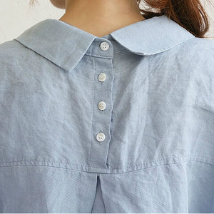 Camisa de mujer de algodón y lino con textura, cuello solapa y empalmes, estilo casual elegante y holgado, talla grande, nueva colección primavera-verano - Product Image 4
