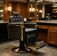Nouvelle arrivée, élégante chaise de barbier vintage à dossier en treillis noir, avec repose-pieds réglable en métal doré