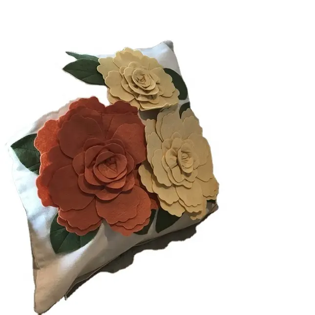 RT17076 3D flower 100% Hand Embroidery Pillow Cushion Cover