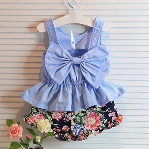 New Product Cotton Frock Fancy Two-piece Sleeveless <b>Tops</b> and Printed Shorts Suit Design for Girl - Product Image 2