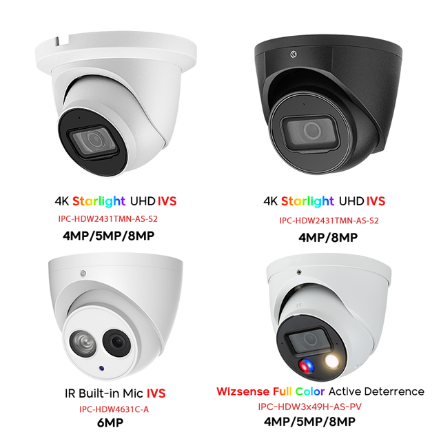 OEM DH 4MP 5MP 6MP 8MP IR Starlight Full Color Black 4K Turret Bullet Dome Eyeball POE IP Security Camera