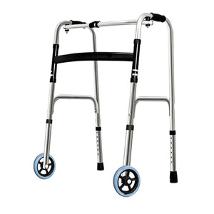 Déambulateur en acier inoxydable à courbure simple, roues grises, hauteur réglable 73cm-83cm, pour la rééducation des personnes âgées - Product Image 3