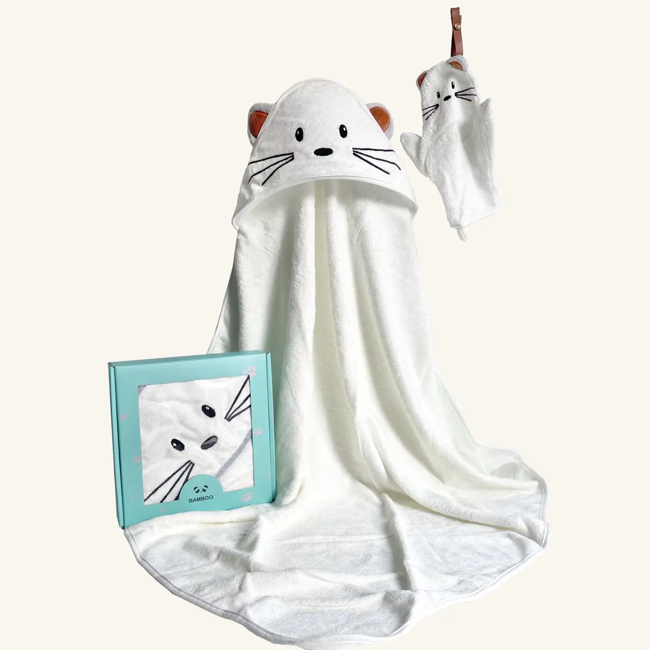 Hot selling 500GSM gift box-packed super soft bamboo bath towel mouse design bamboo hooded towel suit for kid