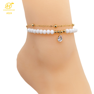 Bijoux en cuivre plaqué or 18 carats pour femmes bracelet de cheville en zircon Double couche mode chapelet blanc bracelet de cheville cadeau filles - Product Image 2